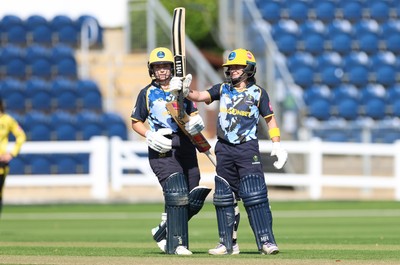 120726 - Glamorgan Women v Gloucestershire Women, Vitality Blast Women League 2 Final - Beth Gammon of Glamorgan Women celebrates as she makes her 50