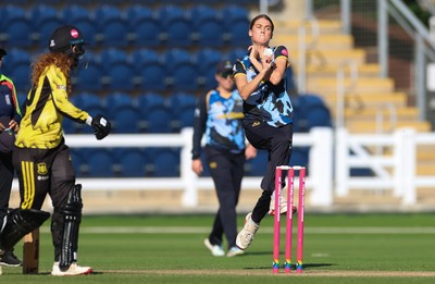 120726 - Glamorgan Women v Gloucestershire Women, Vitality Blast Women League 2 Final - Eve Jackson of Glamorgan Women bowls