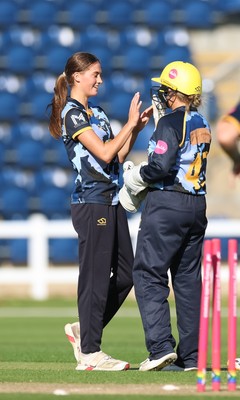 120726 - Glamorgan Women v Gloucestershire Women, Vitality Blast Women League 2 Final - Eve Jackson of Glamorgan Women celebrates after she bowls Georgina Start of Gloucestershire Women