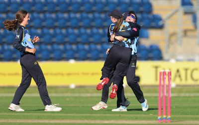 120726 - Glamorgan Women v Gloucestershire Women, Vitality Blast Women League 2 Final - Lauren Parfitt of Glamorgan Women celebrates as they take the final wicket to win the match