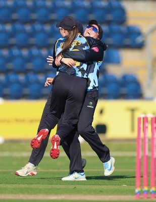 120726 - Glamorgan Women v Gloucestershire Women, Vitality Blast Women League 2 Final - Lauren Parfitt of Glamorgan Women celebrates as they take the final wicket to win the match