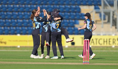 120726 - Glamorgan Women v Gloucestershire Women, Vitality Blast Women League 2 Final - Glamorgan Women celebrate as they take the final wicket to win the match