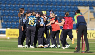 120726 - Glamorgan Women v Gloucestershire Women, Vitality Blast Women League 2 Final - Glamorgan Women celebrate as they take the final wicket to win the match