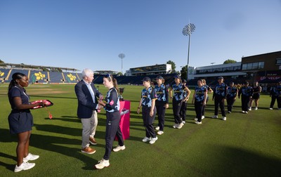 120726 - Glamorgan Women v Gloucestershire Women, Vitality Blast Women League 2 Final - Glamorgan Women receive their winners medals