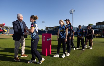120726 - Glamorgan Women v Gloucestershire Women, Vitality Blast Women League 2 Final - Glamorgan Women receive their winners medals
