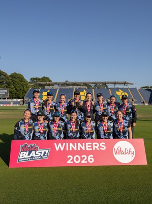 120726 - Glamorgan Women v Gloucestershire Women, Vitality Blast Women League 2 Final - Glamorgan Women celebrate after being presented with the trophy