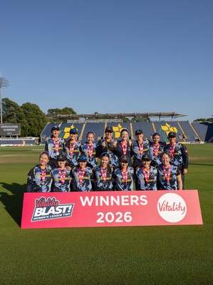120726 - Glamorgan Women v Gloucestershire Women, Vitality Blast Women League 2 Final - Glamorgan Women celebrate after being presented with the trophy