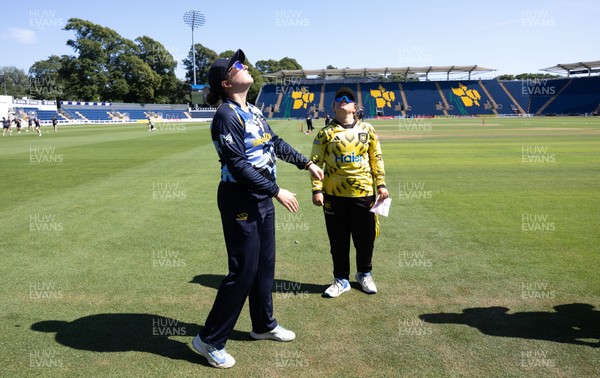 120726 - Glamorgan Women v Gloucestershire Women, Vitality Blast Women League 2 Final - Glamorgan captain Lauren Parfitt and Liv Daniels of Gloucestershire Women at the coin toss