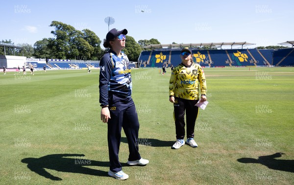 120726 - Glamorgan Women v Gloucestershire Women, Vitality Blast Women League 2 Final - Glamorgan captain Lauren Parfitt and Liv Daniels of Gloucestershire Women at the coin toss