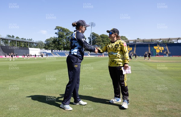 120726 - Glamorgan Women v Gloucestershire Women, Vitality Blast Women League 2 Final - Glamorgan captain Lauren Parfitt and Liv Daniels of Gloucestershire Women at the coin toss