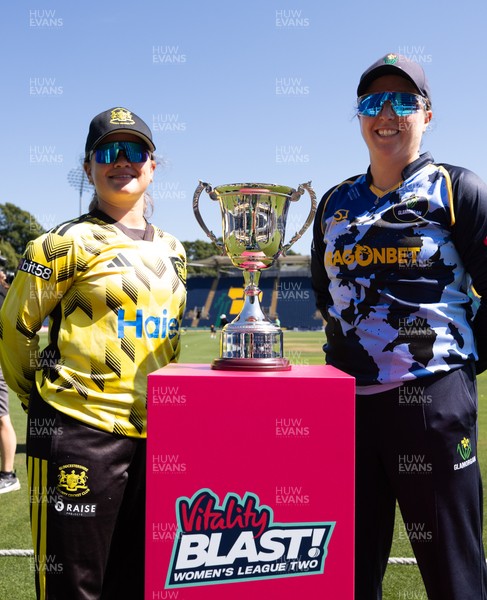 120726 - Glamorgan Women v Gloucestershire Women, Vitality Blast Women League 2 Final - Liv Daniels, captain of Gloucestershire Women and Glamorgan captain Lauren Parfitt with the trophy ahead of the match