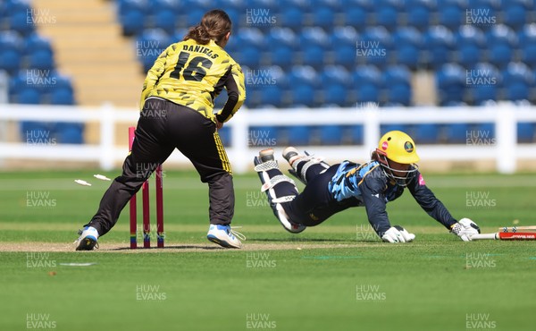 120726 - Glamorgan Women v Gloucestershire Women, Vitality Blast Women League 2 Final - Daisy Jeanes of Glamorgan Women is run out by Liv Daniels of Gloucestershire Women