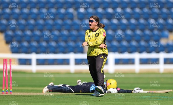 120726 - Glamorgan Women v Gloucestershire Women, Vitality Blast Women League 2 Final - Liv Daniels of Gloucestershire Women celebrates after she runs out Daisy Jeanes of Glamorgan Women