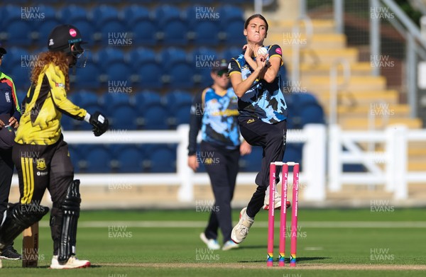 120726 - Glamorgan Women v Gloucestershire Women, Vitality Blast Women League 2 Final - Eve Jackson of Glamorgan Women bowls