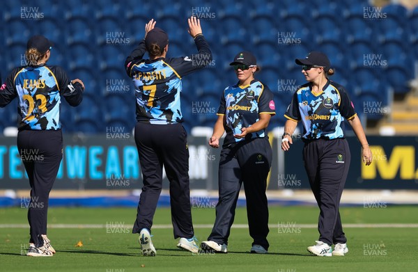 120726 - Glamorgan Women v Gloucestershire Women, Vitality Blast Women League 2 Final - Daisy Mullan of Glamorgan Women celebrates after she catches Meg Ahearne of Gloucestershire Women