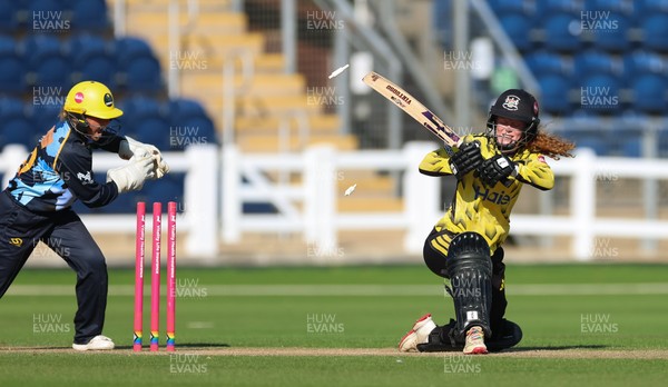120726 - Glamorgan Women v Gloucestershire Women, Vitality Blast Women League 2 Final - Megan Sturge of Glamorgan Women looks to stump Georgina Start of Gloucestershire Women