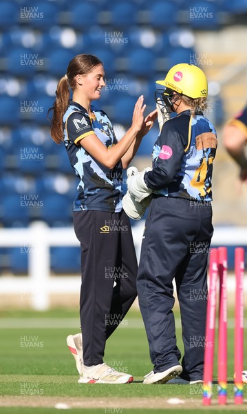 120726 - Glamorgan Women v Gloucestershire Women, Vitality Blast Women League 2 Final - Eve Jackson of Glamorgan Women celebrates after she bowls Georgina Start of Gloucestershire Women