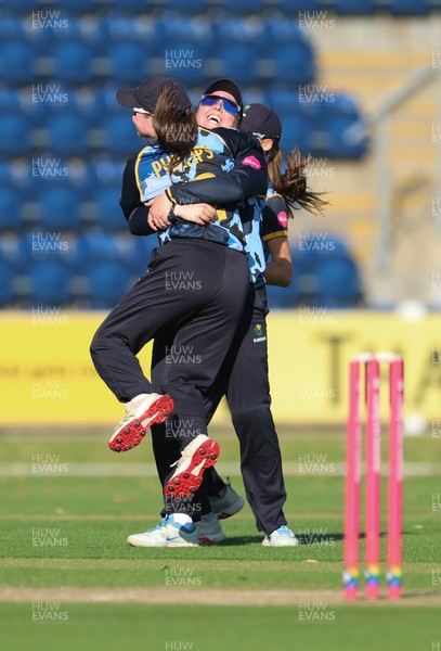 120726 - Glamorgan Women v Gloucestershire Women, Vitality Blast Women League 2 Final - Lauren Parfitt of Glamorgan Women celebrates as they take the final wicket to win the match