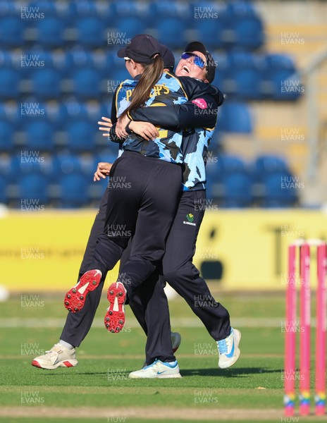 120726 - Glamorgan Women v Gloucestershire Women, Vitality Blast Women League 2 Final - Lauren Parfitt of Glamorgan Women celebrates as they take the final wicket to win the match