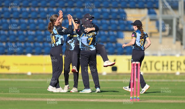 120726 - Glamorgan Women v Gloucestershire Women, Vitality Blast Women League 2 Final - Glamorgan Women celebrate as they take the final wicket to win the match