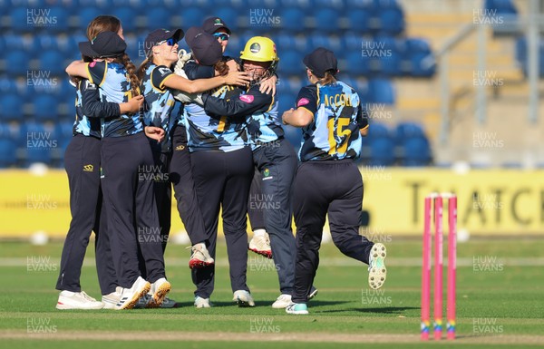 120726 - Glamorgan Women v Gloucestershire Women, Vitality Blast Women League 2 Final - Glamorgan Women celebrate as they take the final wicket to win the match
