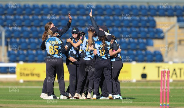 120726 - Glamorgan Women v Gloucestershire Women, Vitality Blast Women League 2 Final - Glamorgan Women celebrate as they take the final wicket to win the match