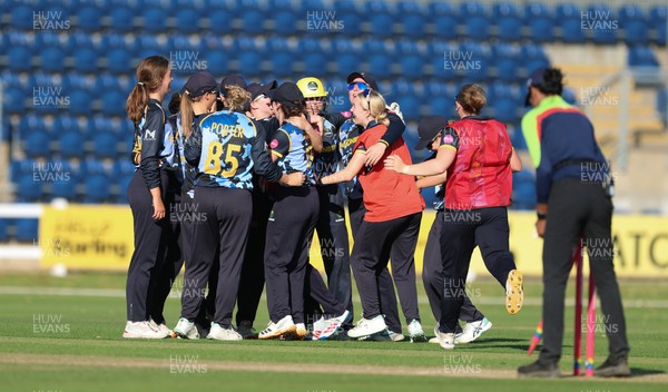 120726 - Glamorgan Women v Gloucestershire Women, Vitality Blast Women League 2 Final - Glamorgan Women celebrate as they take the final wicket to win the match