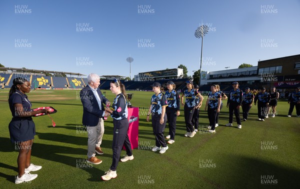 120726 - Glamorgan Women v Gloucestershire Women, Vitality Blast Women League 2 Final - Glamorgan Women receive their winners medals