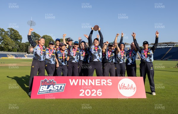 120726 - Glamorgan Women v Gloucestershire Women, Vitality Blast Women League 2 Final - Glamorgan Women celebrate after being presented with the trophy