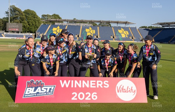 120726 - Glamorgan Women v Gloucestershire Women, Vitality Blast Women League 2 Final - Glamorgan Women celebrate after being presented with the trophy