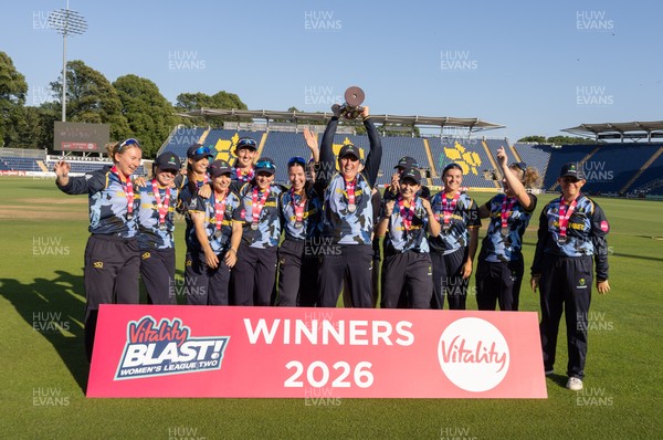 120726 - Glamorgan Women v Gloucestershire Women, Vitality Blast Women League 2 Final - Glamorgan Women celebrate after being presented with the trophy