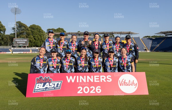 120726 - Glamorgan Women v Gloucestershire Women, Vitality Blast Women League 2 Final - Glamorgan Women celebrate after being presented with the trophy