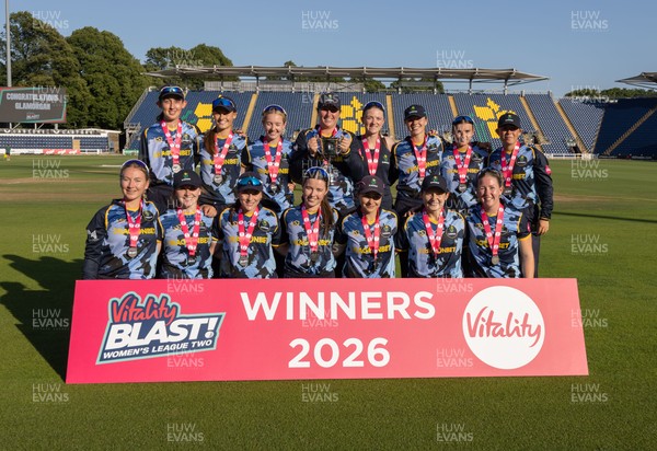 120726 - Glamorgan Women v Gloucestershire Women, Vitality Blast Women League 2 Final - Glamorgan Women celebrate after being presented with the trophy
