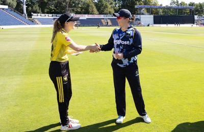 130725 -  Glamorgan Women v Gloucestershire Women, Vitality Blast Women League 2, South Group - Melissa Story of Gloucestershire Women and Lauren Parfitt of Glamorgan Women meet for the coin toss