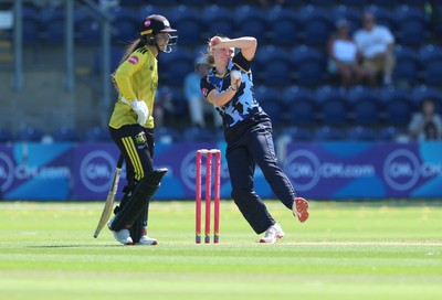 130725 -  Glamorgan Women v Gloucestershire Women, Vitality Blast Women League 2, South Group - Poppy Tulloch of Glamorgan Women bowls