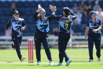 130725 -  Glamorgan Women v Gloucestershire Women, Vitality Blast Women League 2, South Group - Gemma Porter of Glamorgan Women celebrates as she dismisses Daisy Feast of Gloucestershire Women lbw