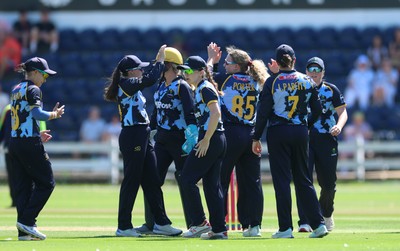 130725 -  Glamorgan Women v Gloucestershire Women, Vitality Blast Women League 2, South Group - Gemma Porter of Glamorgan Women celebrates as she dismisses Daisy Feast of Gloucestershire Women lbw