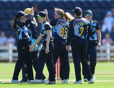 130725 -  Glamorgan Women v Gloucestershire Women, Vitality Blast Women League 2, South Group - Gemma Porter of Glamorgan Women celebrates as she dismisses Daisy Feast of Gloucestershire Women lbw