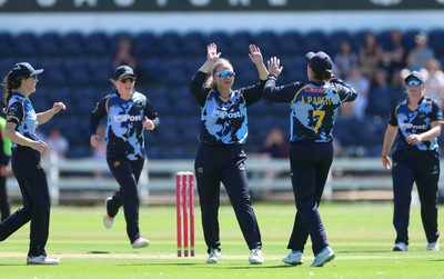 130725 -  Glamorgan Women v Gloucestershire Women, Vitality Blast Women League 2, South Group - Gemma Porter of Glamorgan Women celebrates as she dismisses Daisy Feast of Gloucestershire Women lbw