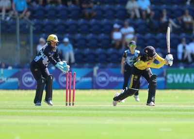 130725 -  Glamorgan Women v Gloucestershire Women, Vitality Blast Women League 2, South Group - Prarthana Reddy of Gloucestershire Women is bowled by Katy Cobb of Glamorgan Women