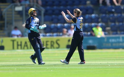 130725 -  Glamorgan Women v Gloucestershire Women, Vitality Blast Women League 2, South Group - Nicole Reid of Glamorgan Women celebrates after she bowls Melissa Story of Gloucestershire Women
