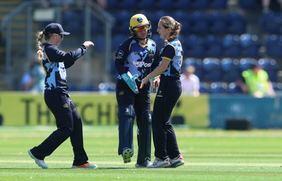 130725 -  Glamorgan Women v Gloucestershire Women, Vitality Blast Women League 2, South Group - Nicole Reid of Glamorgan Women celebrates after she bowls Melissa Story of Gloucestershire Women