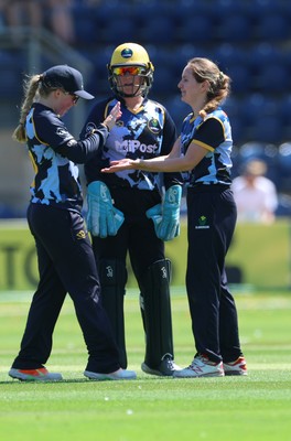 130725 -  Glamorgan Women v Gloucestershire Women, Vitality Blast Women League 2, South Group - Nicole Reid of Glamorgan Women celebrates after she bowls Melissa Story of Gloucestershire Women