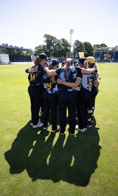 130725 -  Glamorgan Women v Gloucestershire Women, Vitality Blast Women League 2, South Group - Te Glamorgan Women team huddle up at the start of the match