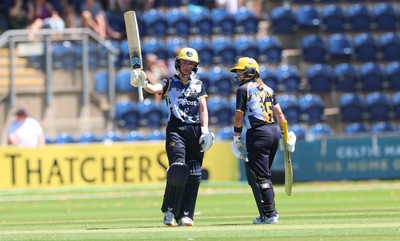 130725 -  Glamorgan Women v Gloucestershire Women, Vitality Blast Women League 2, South Group - Bethan Ellis of Glamorgan Women celebrates her 50