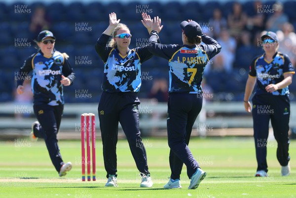 130725 -  Glamorgan Women v Gloucestershire Women, Vitality Blast Women League 2, South Group - Gemma Porter of Glamorgan Women celebrates as she dismisses Daisy Feast of Gloucestershire Women lbw