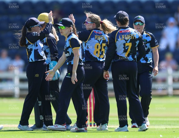 130725 -  Glamorgan Women v Gloucestershire Women, Vitality Blast Women League 2, South Group - Gemma Porter of Glamorgan Women celebrates as she dismisses Daisy Feast of Gloucestershire Women lbw