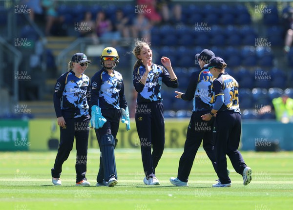 130725 -  Glamorgan Women v Gloucestershire Women, Vitality Blast Women League 2, South Group - Katy Cobb of Glamorgan Women celebrates after she bowls Prarthana Reddy of Gloucestershire Women