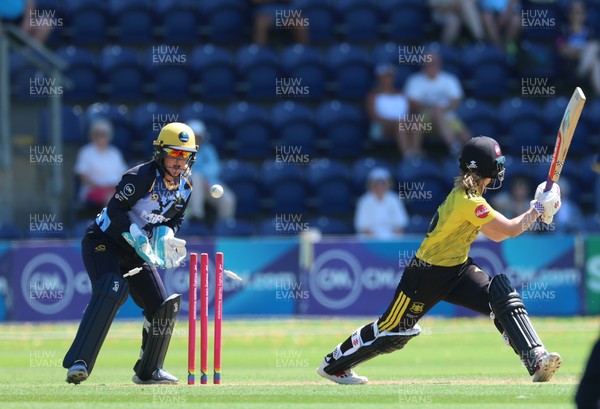 130725 -  Glamorgan Women v Gloucestershire Women, Vitality Blast Women League 2, South Group - Melissa Story of Gloucestershire Women is bowled by Nicole Reid of Glamorgan Women