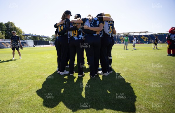 130725 -  Glamorgan Women v Gloucestershire Women, Vitality Blast Women League 2, South Group - Te Glamorgan Women team huddle up at the start of the match
